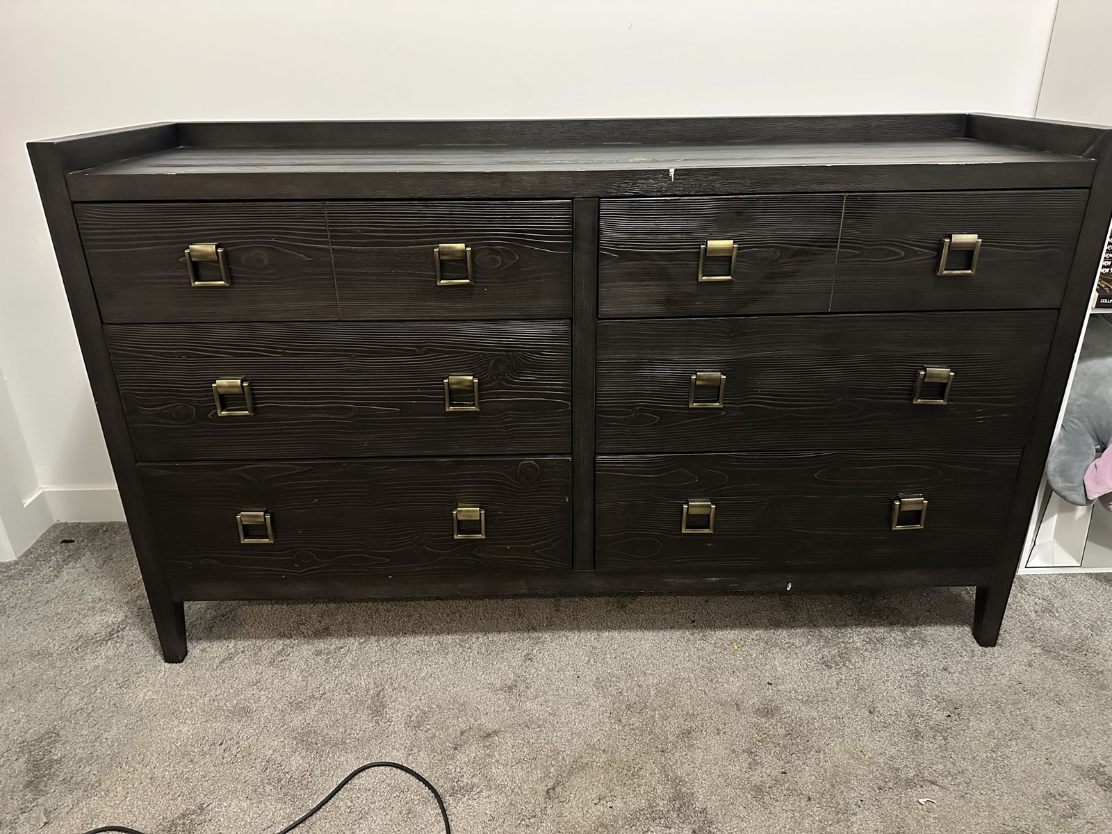Dark Wood Dresser and Nightstand Set with Charging Port - Good Condition