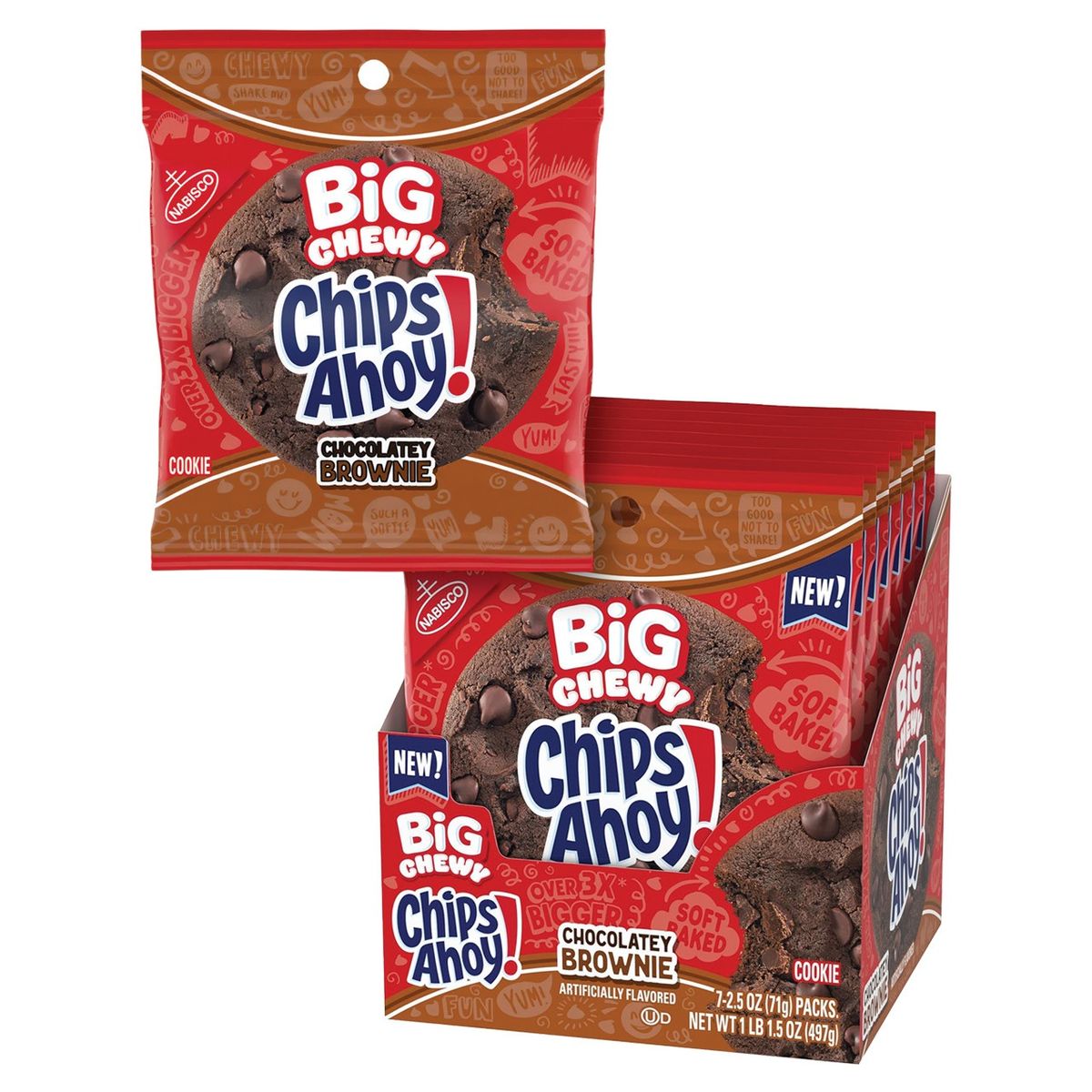 Chips Ahoy Big Chewy Cookies Chocolatey Brownie Box of 7/2.5 oz. #105371