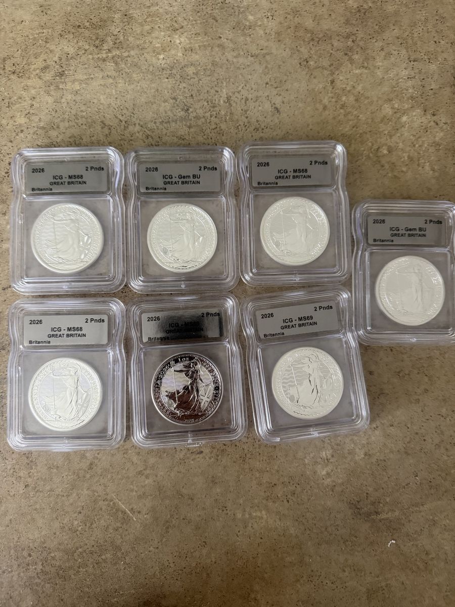 2026 Great Britain Britannia 2 Pnds Silver Coins ICG MS68/Gem BU - Lot of 7