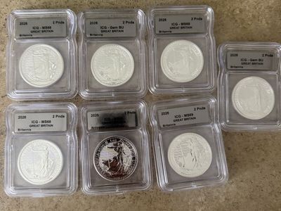 2026 Great Britain Britannia 2 Pnds Silver Coins ICG MS68/Gem BU - Lot of 7