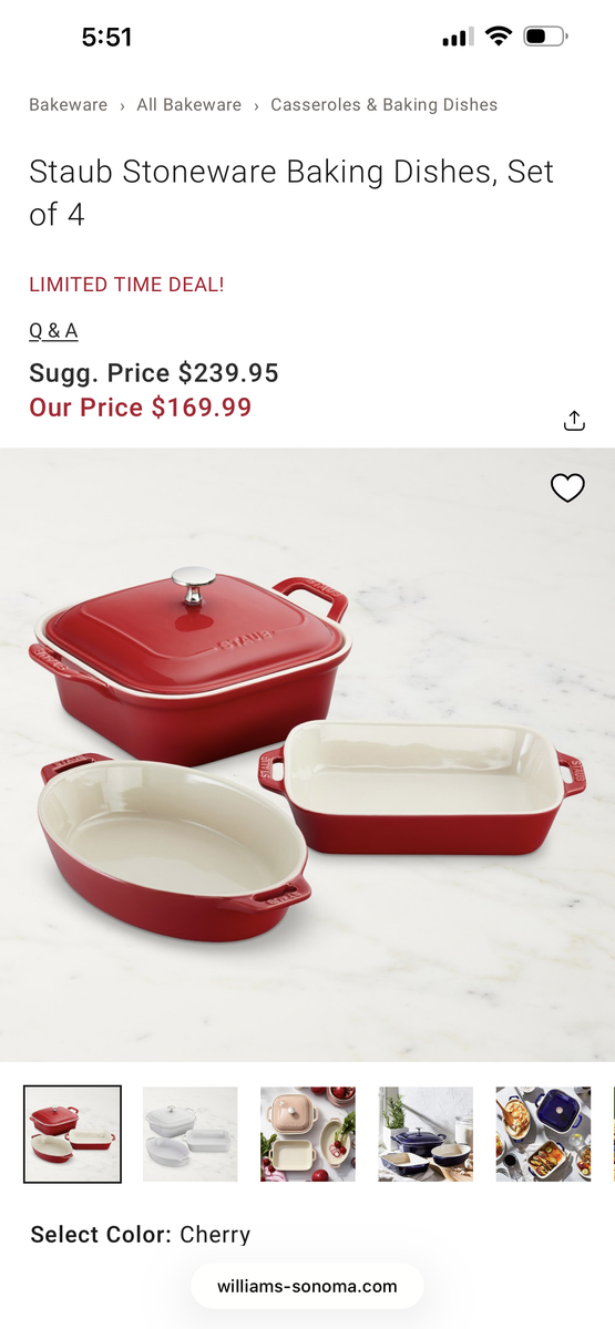 Staub Ceramique Cherry Red Stoneware Baking Dishes Set (4-piece)