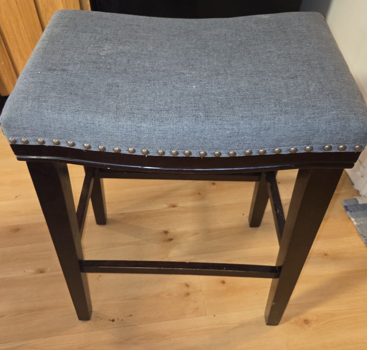 Blue-Gray Upholstered Bar Height Stool