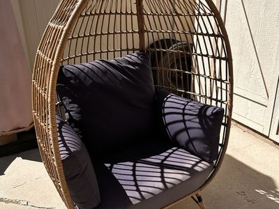 Wicker Egg Chair with Blue Cushions