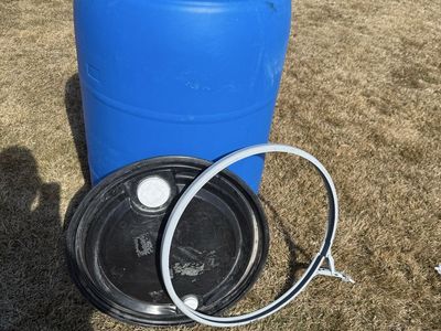 Blue Plastic 55-Gallon Open Top Drum Barrel with Lid and Metal Clamp Ring