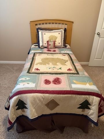 Honey Oak Bedroom set with twin bed, mattress, box spring and dresser