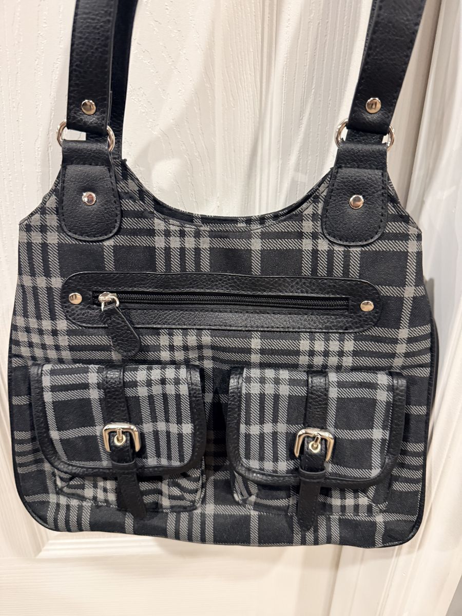 Like New Plaid Grey and Black Shoulder Purse