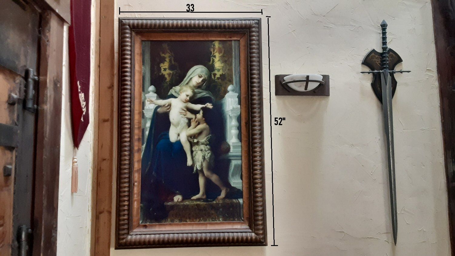 Beautiful Framed Canvas Oil Painting. Mary, Jesus and John