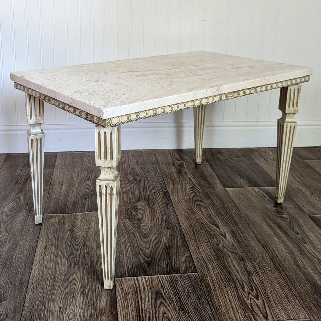 Hollywood Regency Vintage Travertine Side Table
