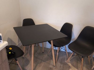 Modern Black Square Dining Table & 4 Chairs Set - Wood & Metal Legs, Compact Design