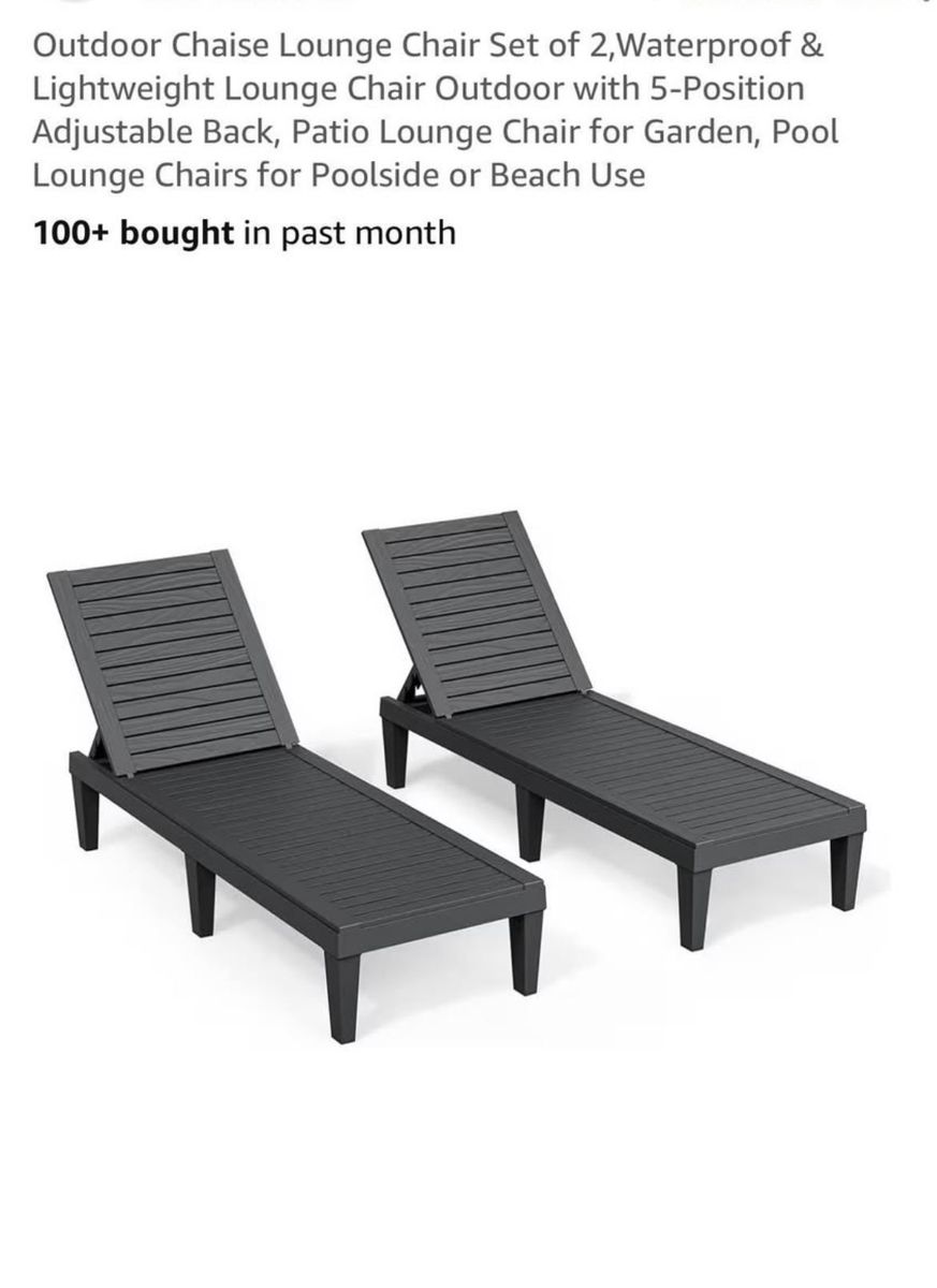 Outdoor Chaise Lounge Chair Set of 2 - 5-Position Adjustable Back Patio Lounge Chairs