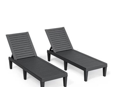 Outdoor Chaise Lounge Chair Set of 2 - 5-Position Adjustable Back Patio Lounge Chairs