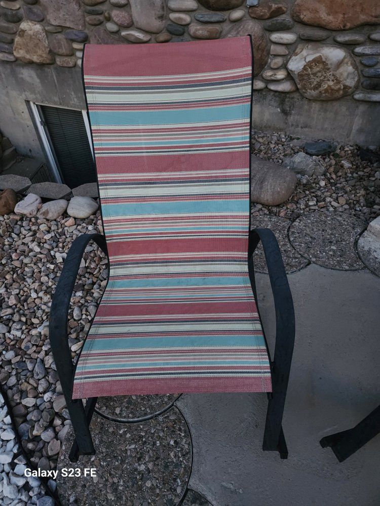Striped Outdoor Patio Rocking Chairs - Set of 2
