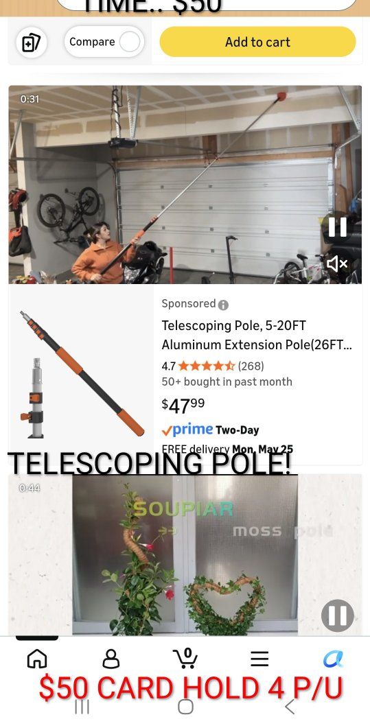 20FT Aluminum Telescoping Extension Pole, Multi-purpose with Standard Threaded Tip