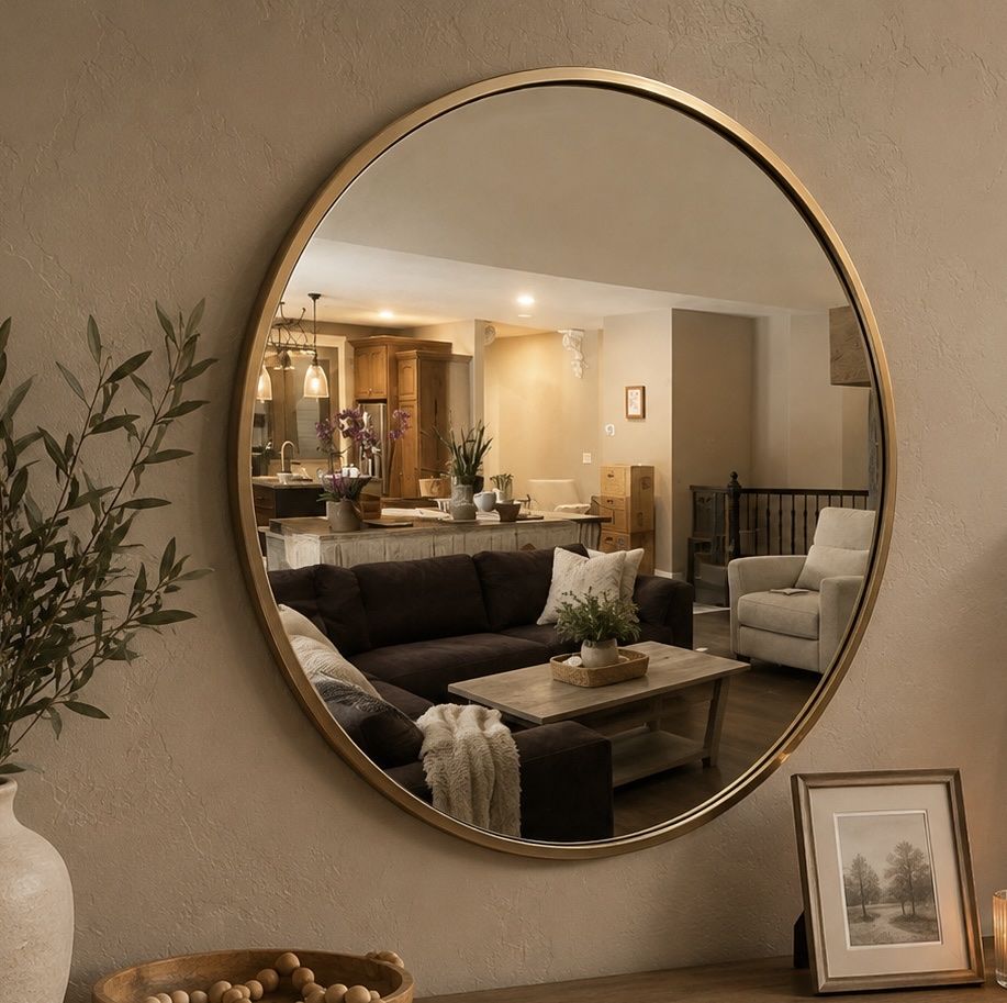 Large Heavy Round Brass Wall Mirror