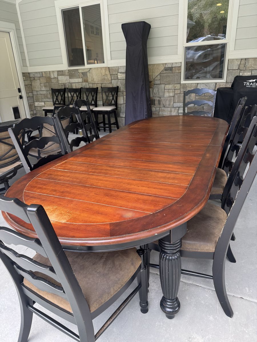 Large Extendable Dining Table Set w/ 8 Chairs – Seats 10