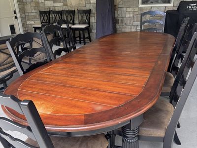 Large Extendable Dining Table Set w/ 8 Chairs – Seats 10