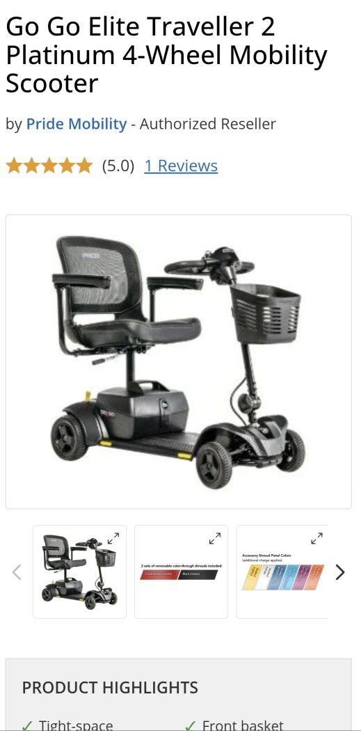 Pride Mobility Go Go Elite Traveller 2 Platinum 4-Wheel Mobility Scooter - EZ Turn, Charge360
