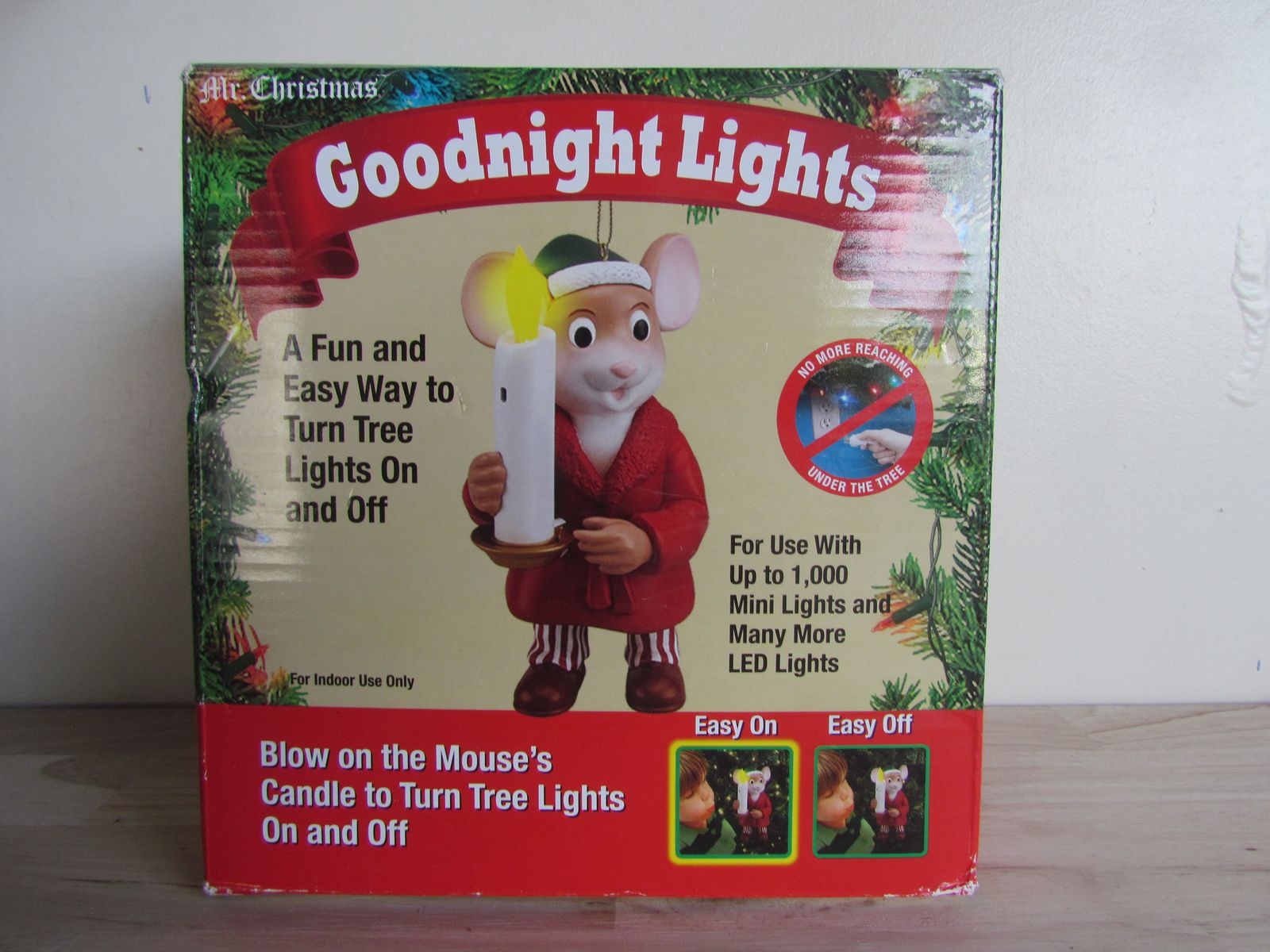 Mr. Christmas Mouse Goodnight Lights ~ Blow on Candle to Turn Christmas Lights On and Off ~ Tree Ornament Decor