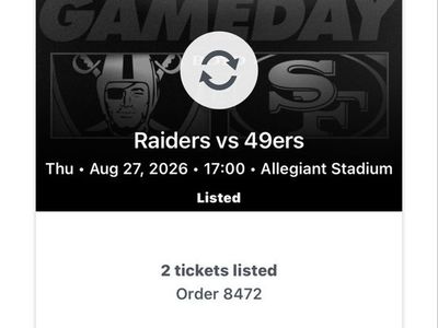 2 Tickets: Las Vegas Raiders vs 49ers at Allegiant Stadium - Sec 143, Row 28