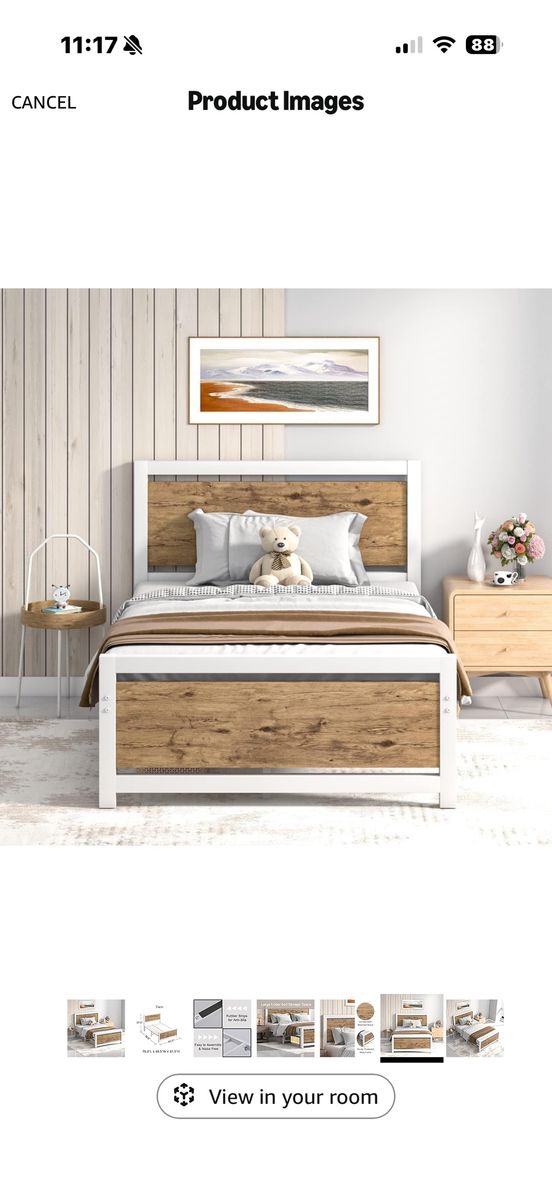Twin Bed Frame with Headboard – Modern White/Wood