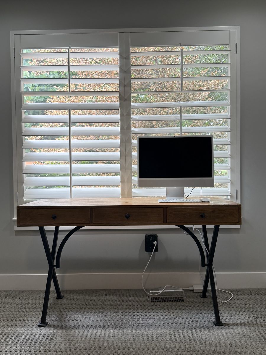 Solid Wood & Metal Desk with 3 Drawers - Stylish Home Office Console Table.