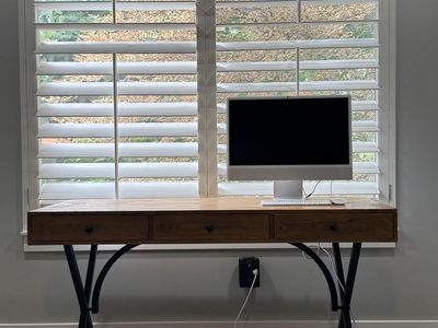 Solid Wood & Metal Desk with 3 Drawers - Stylish Home Office Console Table.