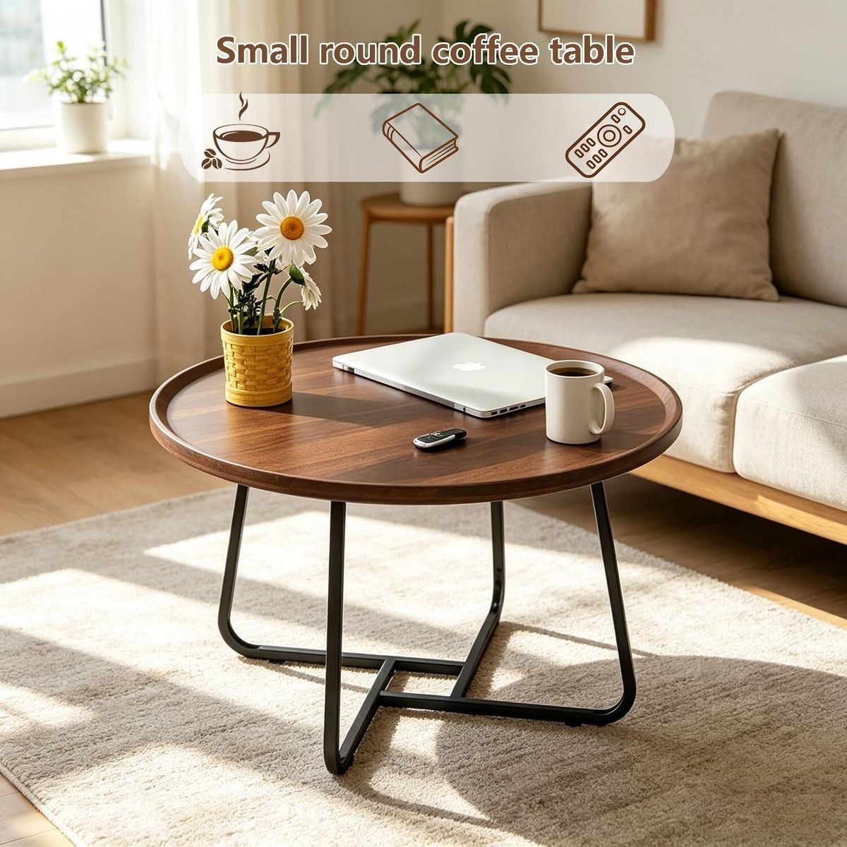 Walnut 20" Round Coffee Table with Wood Top NEW IN BOX