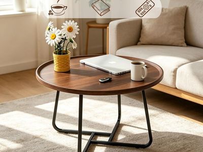 Walnut 20" Round Coffee Table with Wood Top NEW IN BOX