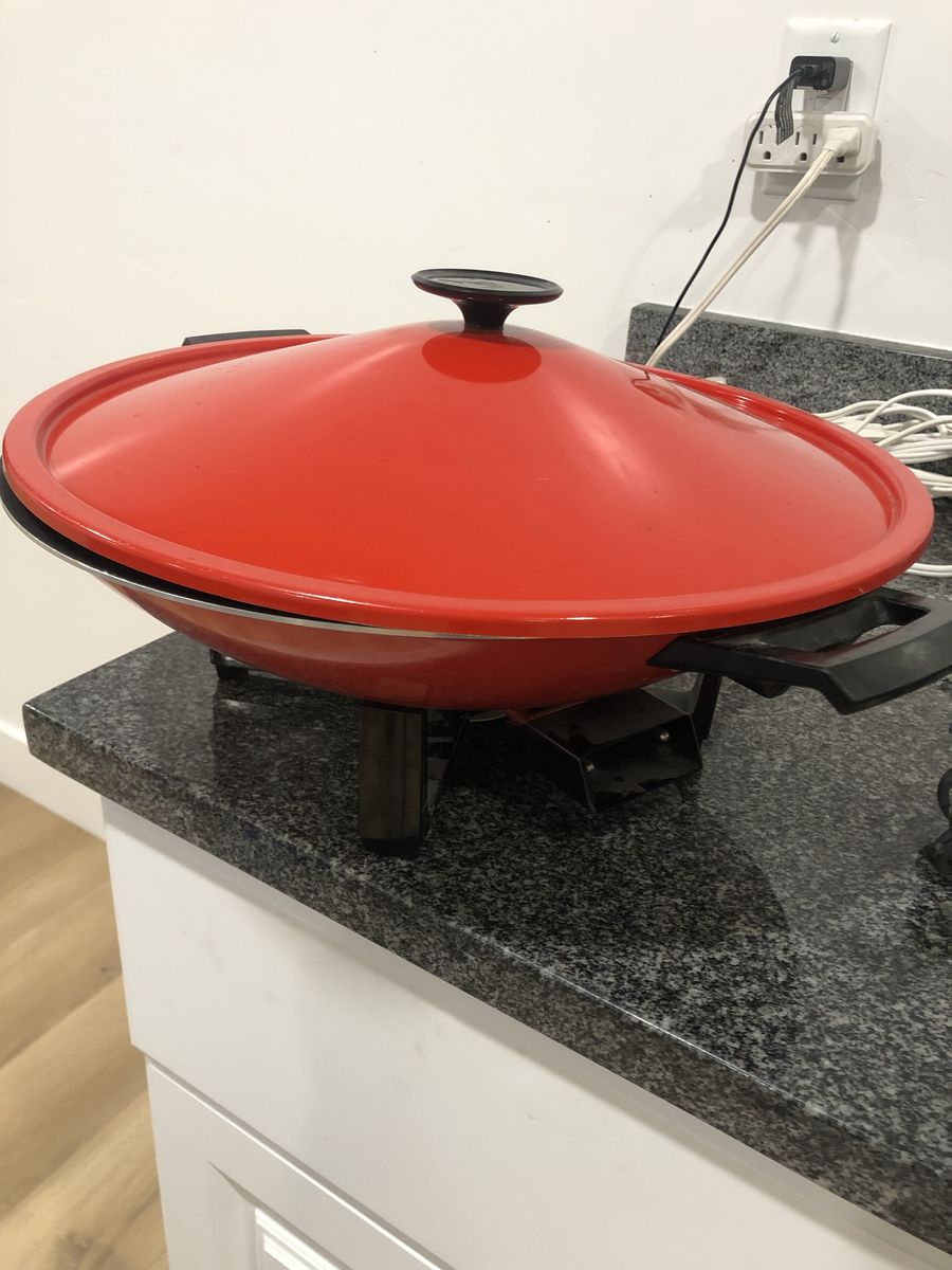 Vintage West Bend Electric Wok with Lid - Red, Classic Countertop Cooking Appliance