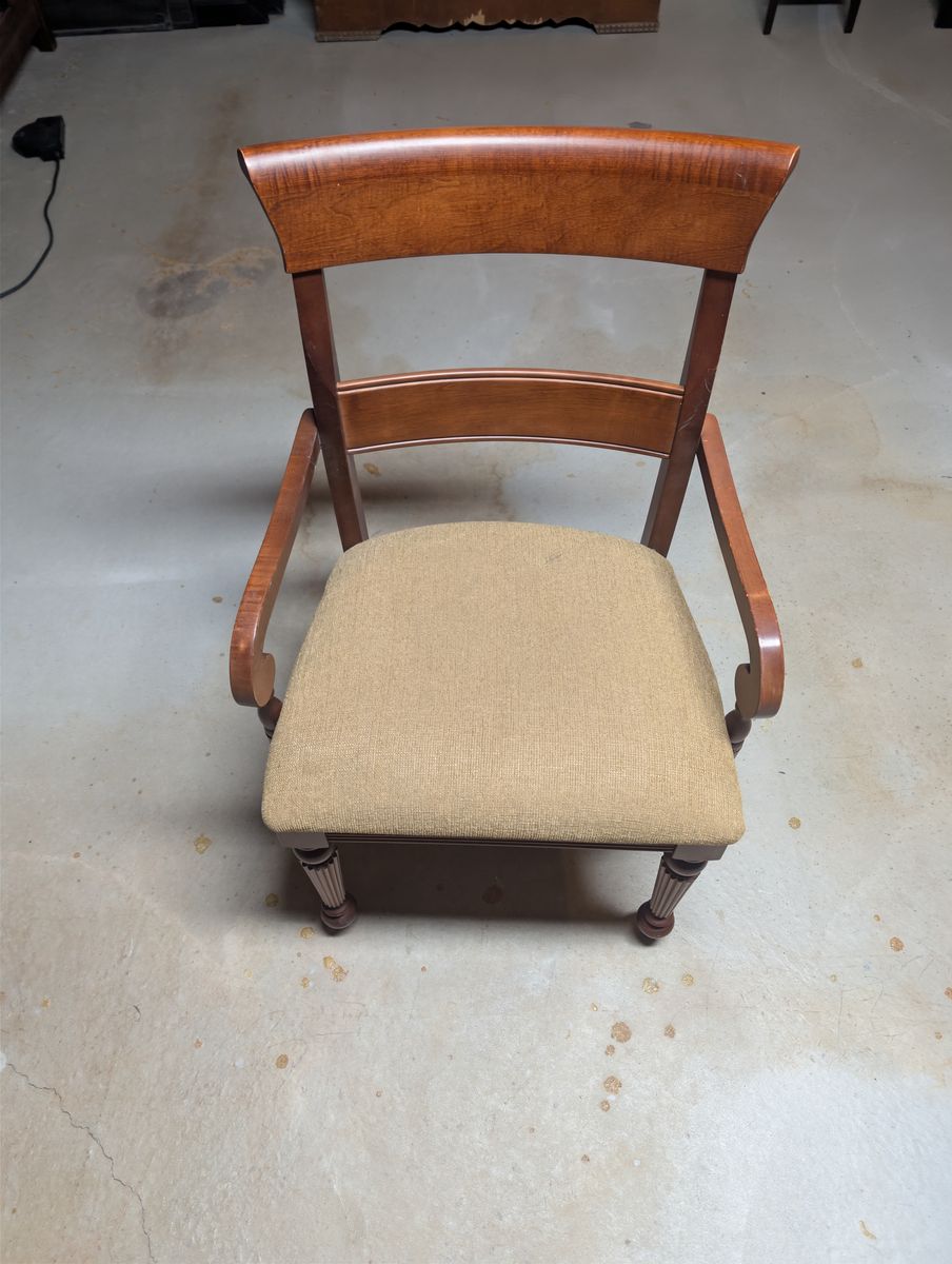 Arm chair, wood with fabric cushion