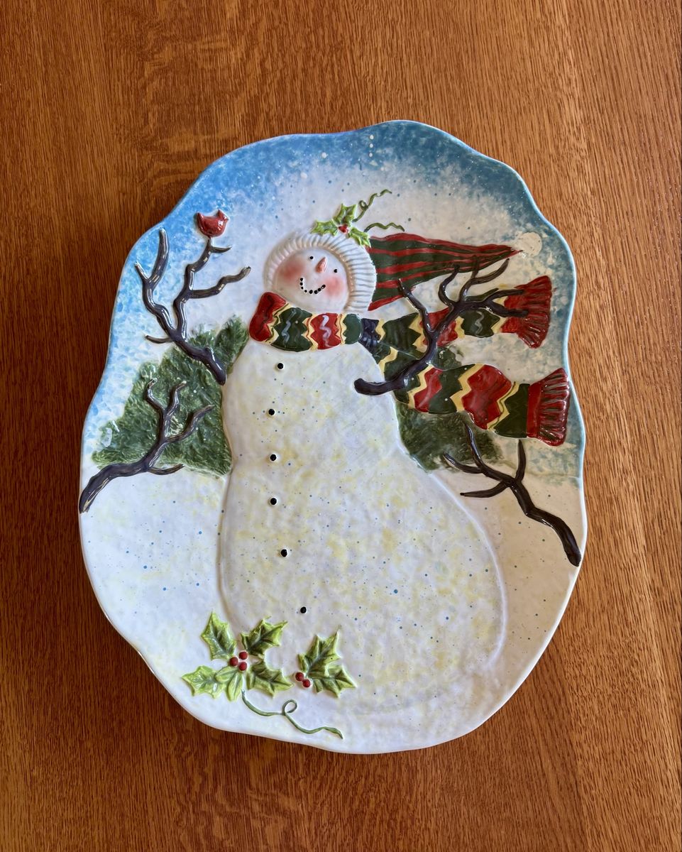 Snowman Platter 16" Ceramic Christmas Holiday Dish