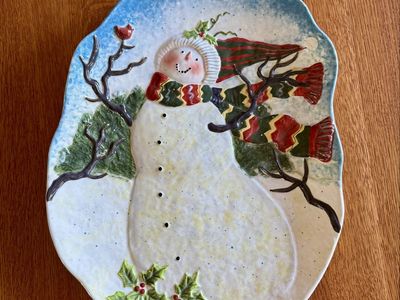 Snowman Platter 16" Ceramic Christmas Holiday Dish