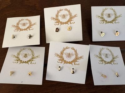 New Tiny Gold Tone Earrings Letters D, J, O, T, Y