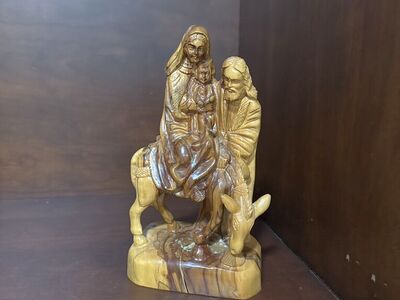 The Holy Family Flees To Egypt Olive Wood Statue