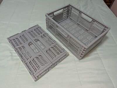 3 Sprouts Plastic Collapsible Crates Large Blue-Gray Set Of Two - New