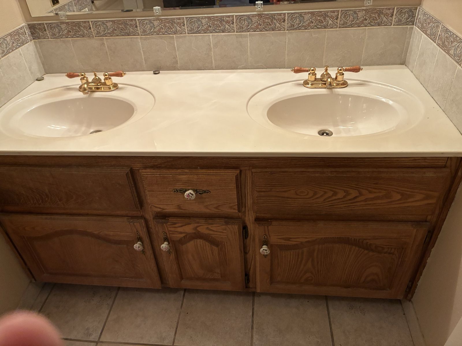 Used Bathroom Vanity with Double Sink and Corner Jetted Bathtub
