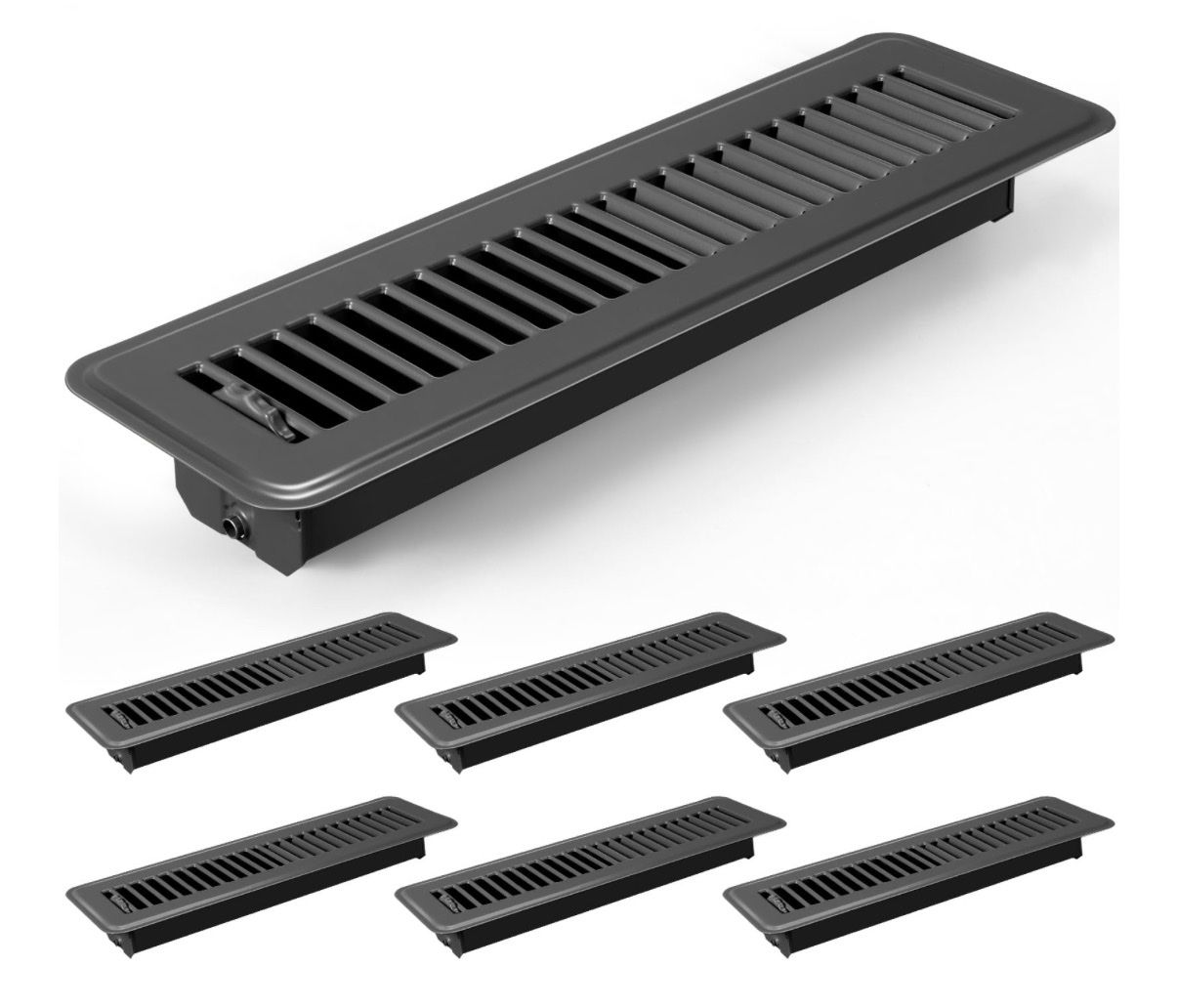 5-Pack Floor Registers 2" x 12" Dark Gray Aluminum Vent Covers with Adjustable Damper