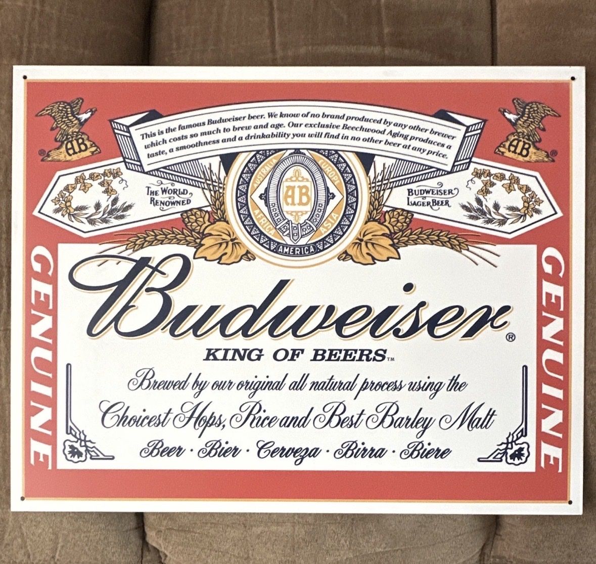 Budweiser King of Beers Metal Sign, Genuine, Vintage Style Beer Advertisement, Home Bar Decor