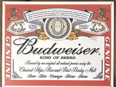 Budweiser King of Beers Metal Sign, Genuine, Vintage Style Beer Advertisement, Home Bar Decor