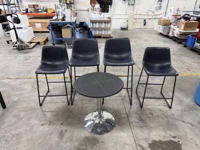 Black Pub Table and 4 Counter Stools Set with Chrome Base