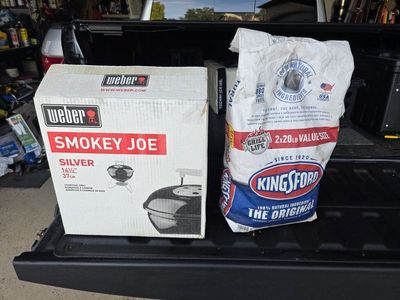 Weber Smokey Joe Silver 14.5" Charcoal Grill with partial bag of Kingsford Charcoal