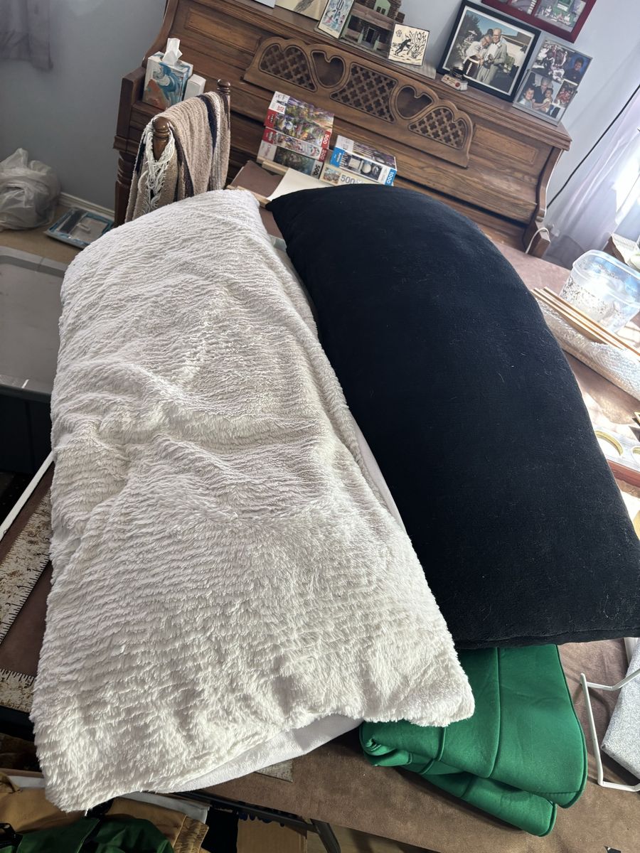 Set of 2 Long Body Pillows - Black and White Fuzzy Sherpa Style