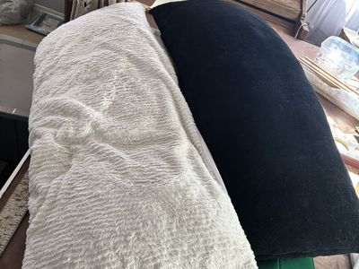 Set of 2 Long Body Pillows - Black and White Fuzzy Sherpa Style