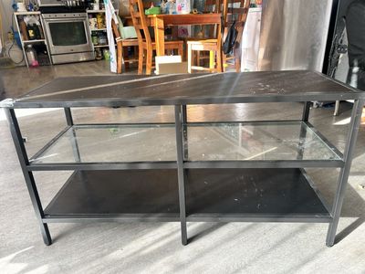 Black Metal and Glass TV Stand Media Console Multi-Tier Shelf