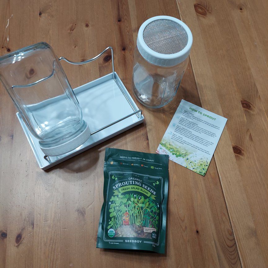 Seedboy Seed Sprouting Kit with 2 Glass Jars, Stand, Tray & 8 oz Organic Seeds