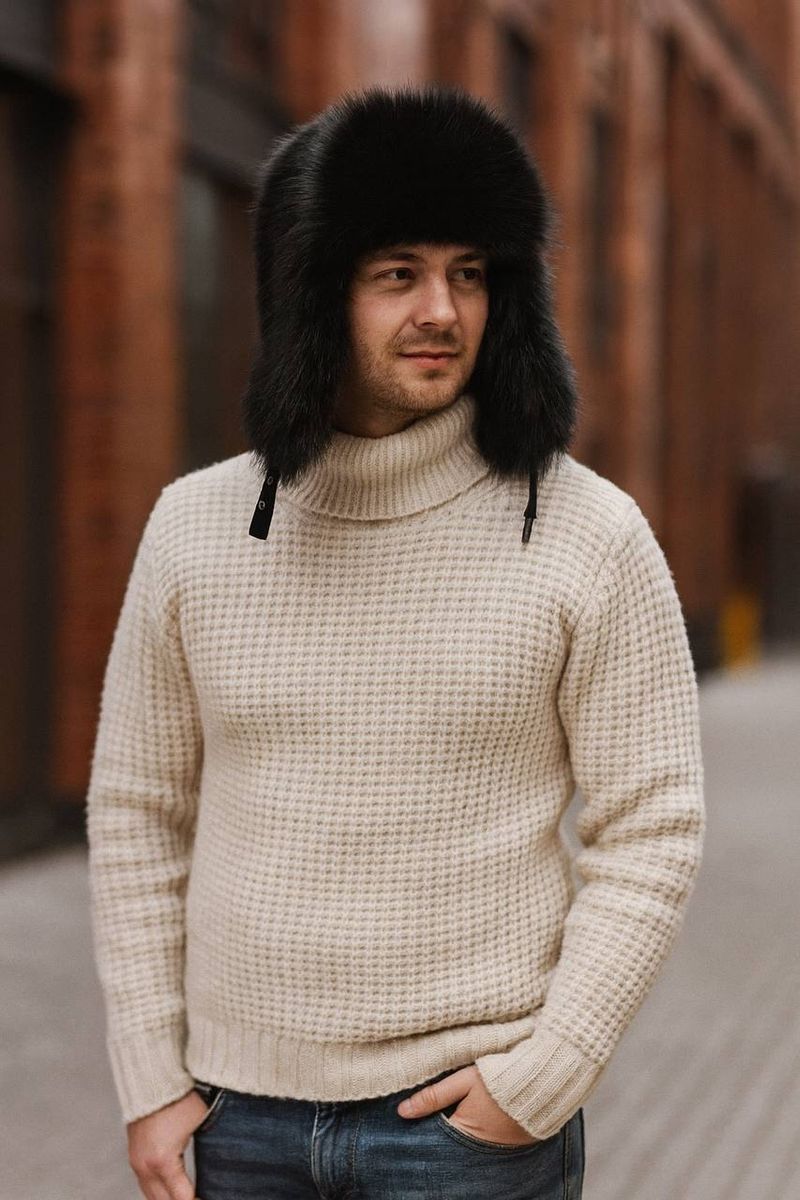 Bearline Black Fur Trapper Hat Ushanka Flap Cap Large with Dust Bag