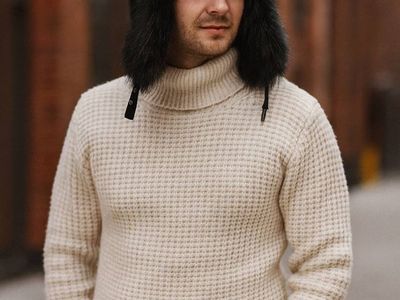 Bearline Black Fur Trapper Hat Ushanka Flap Cap Large with Dust Bag