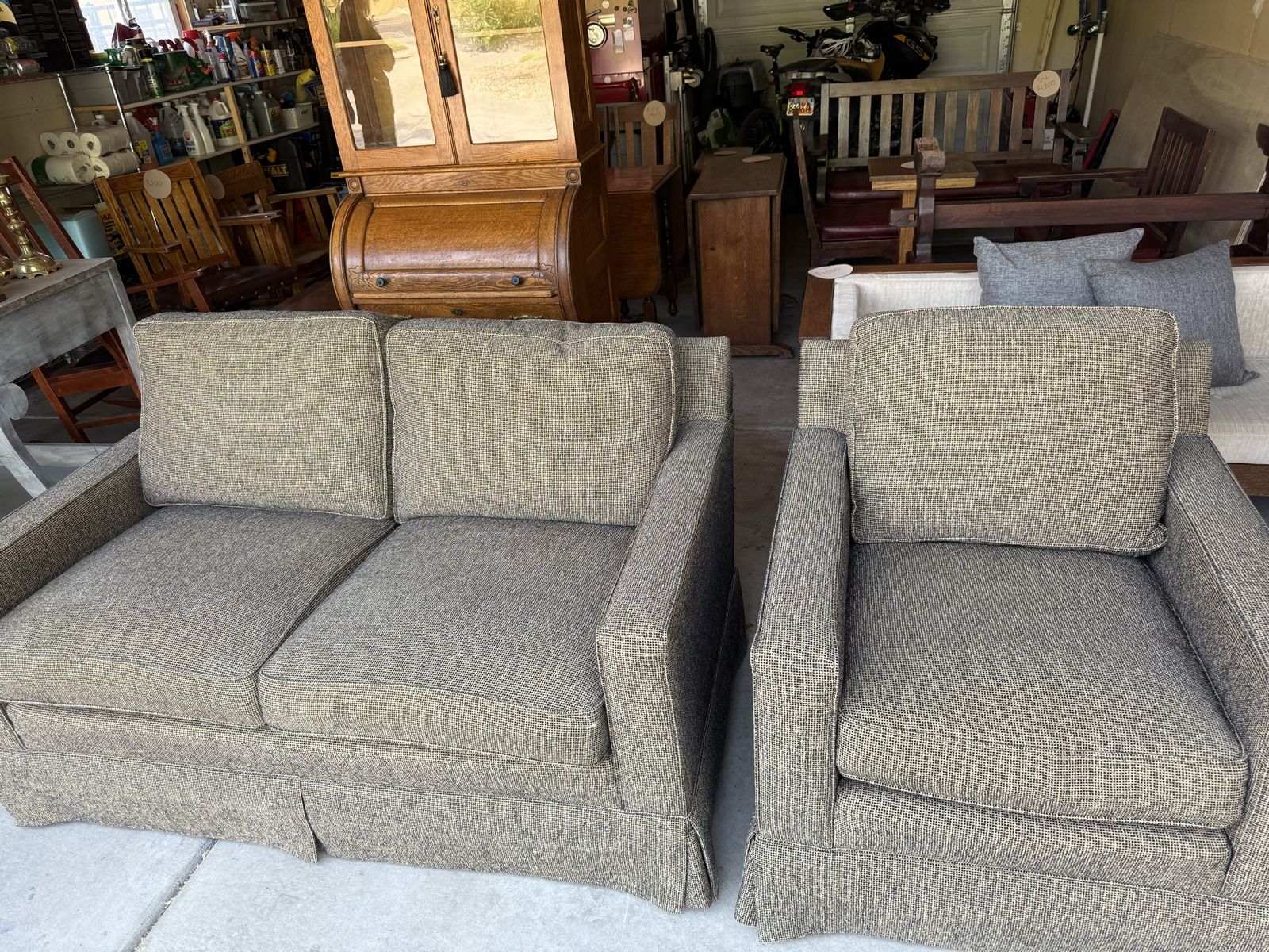 Stickley Armchair & Loveseat Set - Mid-Century Modern Style, Neutral Brown/Gray