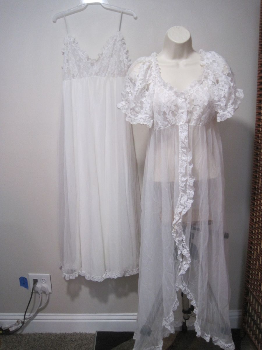 Vintage Tosca Lingerie Small Chiffon Lace Bridal Peignoir Set Nightgown Robe