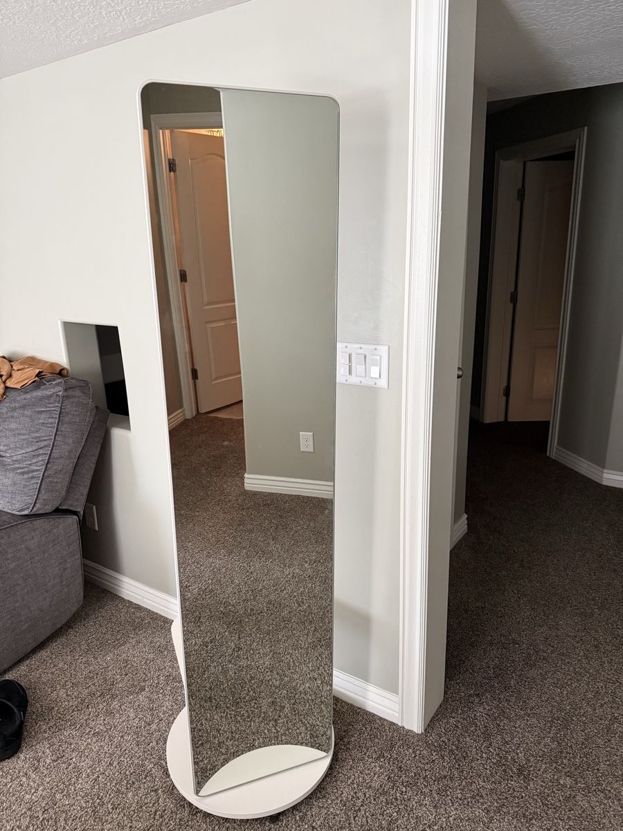 Full-Length Swivel Mirror with Storage Shelf and Coat Hooks
